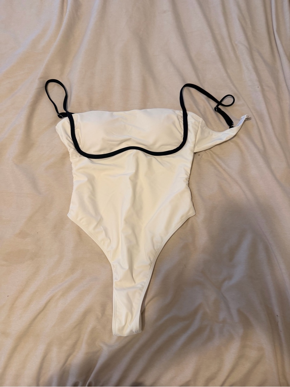 SHEIN White One-Piece Swimsuit with Black Trim